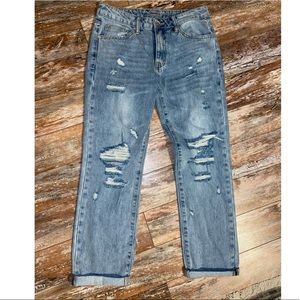 Distressed mom jeans